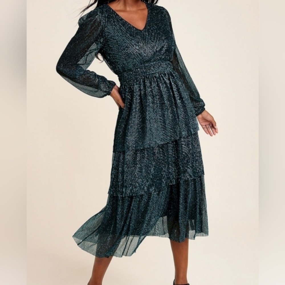 Maurices Green Sparkly Tiered Dress NWT